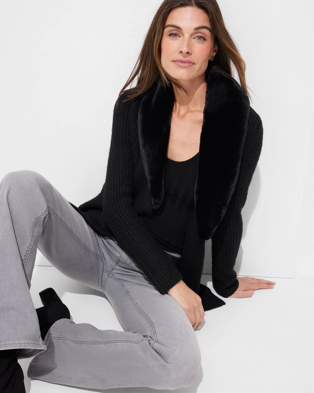 Outlet WHBM Faux Fur Sweater Coat White House Black Market